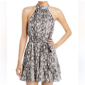 Aqua Snake Print Halter Mini Dress